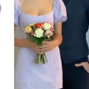 NWT Gingham Mini Lined Dress‎ Purple Puff Sleeves ruffle small Cottagecore